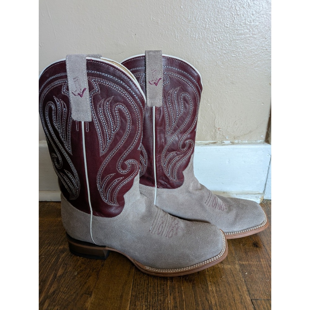 Roper Monterey Roughout Leather Western Boots Mens 8.5 C Brown Burgundy 0185